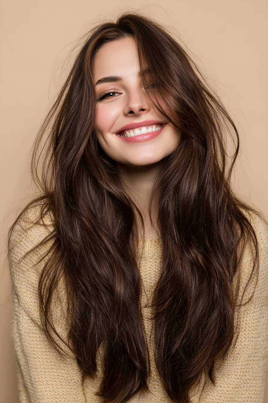 23. Unsichtbare Schichten mit dunklem Röstbraun (lange Stufenhaarschnitte für Damen) – Lange Stufenhaarschnitte für Damen