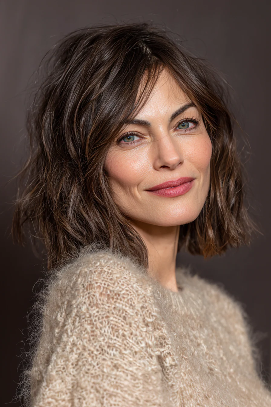 23. Mehrschichtiger mittellanger Shag in Champagner-Brünette (Kurze mittellange Frisuren für Frauen über 50) – Kurze mittellange Frisuren für Frauen über 50