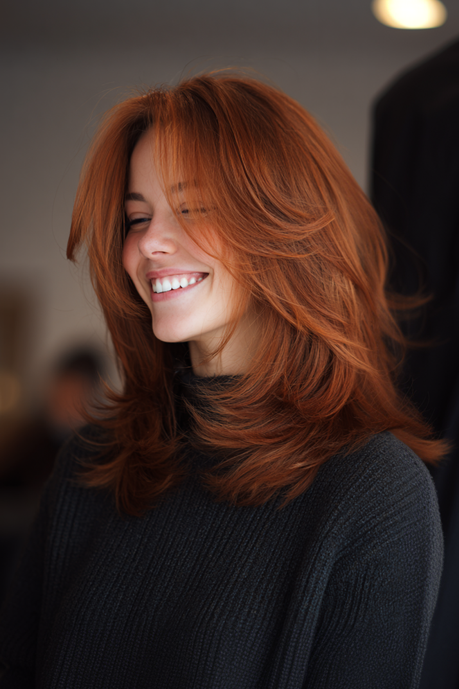 23. geschichtter Wolf mit dunklem Kupfer (geschichtete Frisuren) - geschichtete Frisuren