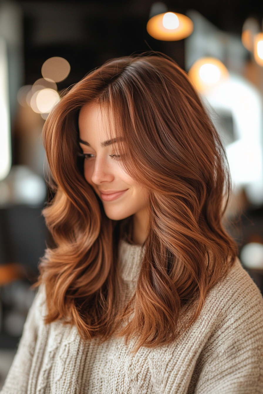 23. Langrunde Schichten mit Kastanien -Ombre (Haarschnitte für dickes und welliges Haar) - Haarschnitte für dickes und welliges Haar