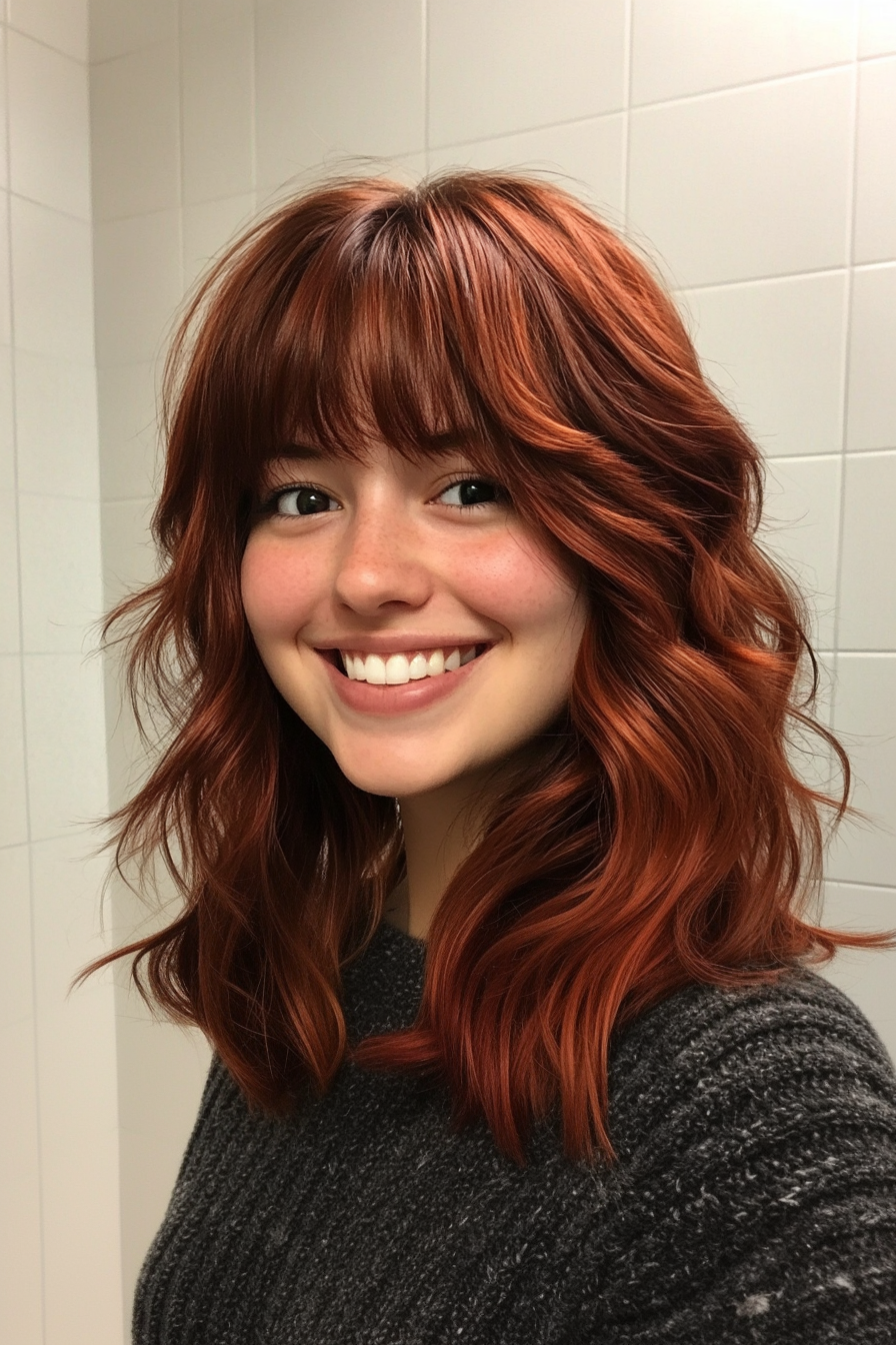 23. Mahagoni -Shag mit sich verjüngten Enden (zottelige Haarschnitte für dickes Haar) - Shaggy -Haarschnitte für dickes Haar