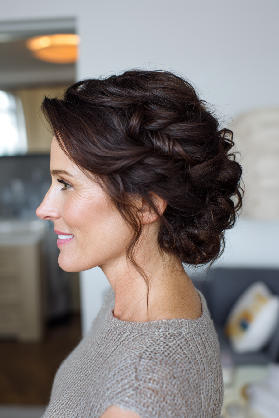 23. Midnight Brown Twist -Updo (Hochzeitsfrisuren für Frauen über 60) - Hochzeitsfrisuren für Frauen über 60