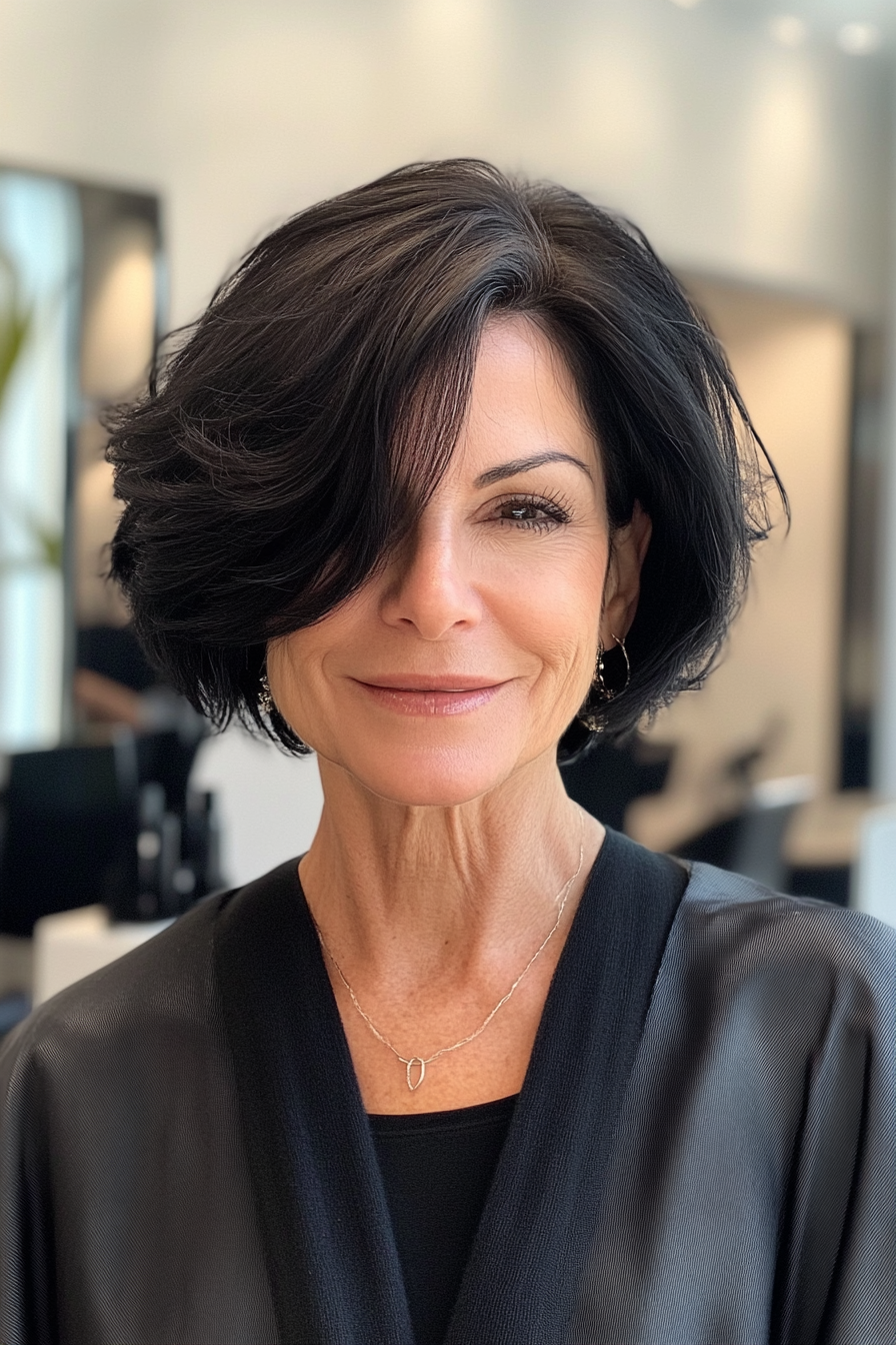 23. Natural Black Undercut Bob mit Volumenkrone (Unterschneidungsfrisuren für Frauen über 50) - Undercut Frisuren für Frauen über 50