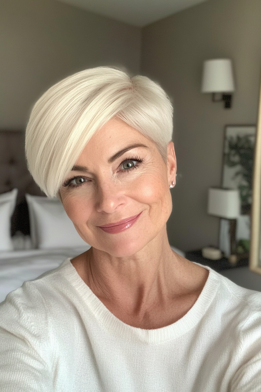 23. Perlmaus blonde schlanke Pixie (elegante kurze Frisuren für ältere Frauen) - Elegante kurze Frisuren für ältere Frauen