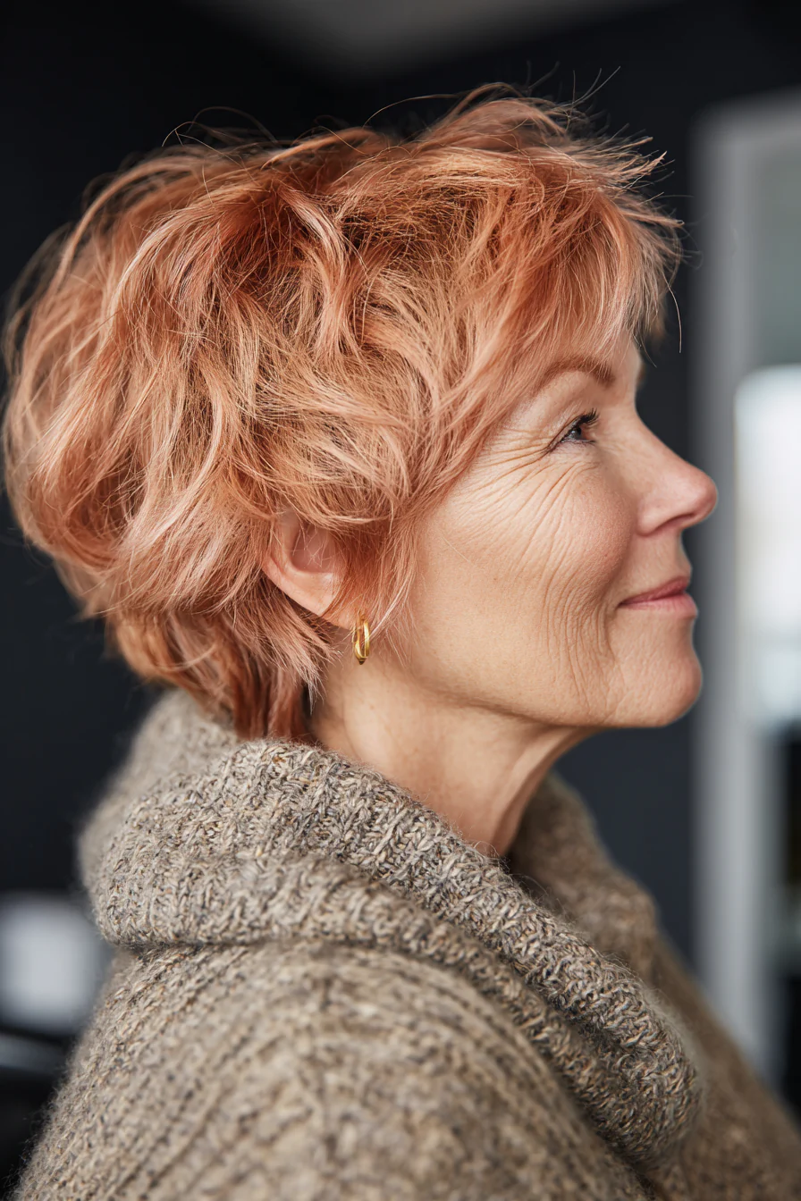 23. Rose-Gold Textured Shag Crop (Kurze, zottelige Frisuren für ältere Frauen) – Kurze, zottelige Frisuren für ältere Frauen