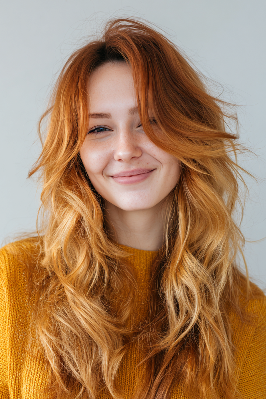 23. Shag -Schichten mit goldenem Kupferglühen (geschichtete Haarschnitte für Frauen) - geschichtete Haarschnitte für Frauen