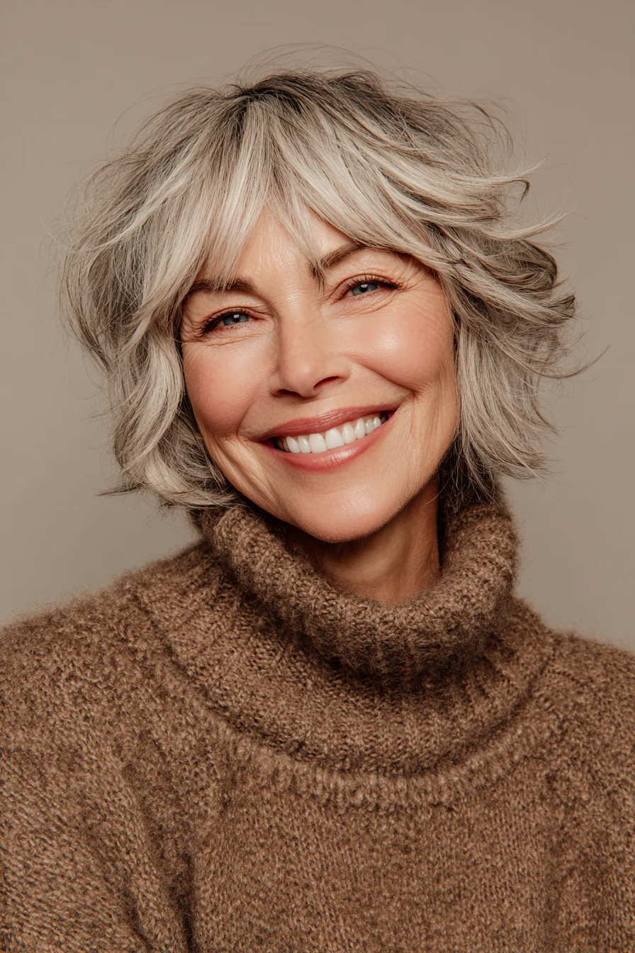 23. Kurzer gefiederter Shag-Bob in Mokkabraun (Shaggy-Bob-Haarschnitte für Frauen über 50) – Shaggy-Bob-Haarschnitte für Frauen über 50