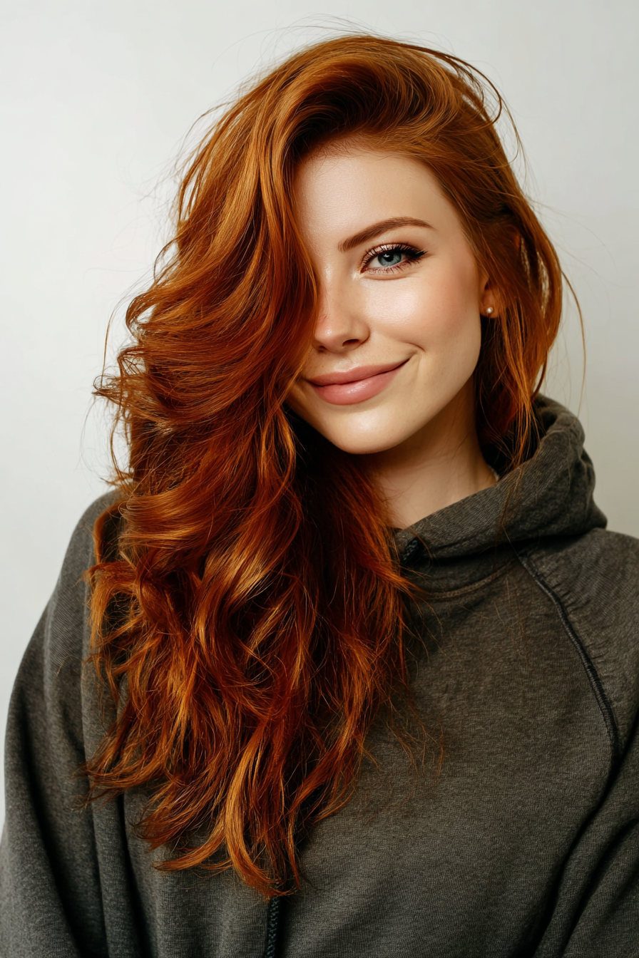 23. Seitenwellen im tiefen Auburn (wellige schulterlange Frisuren) - wellige schulterlange Frisuren