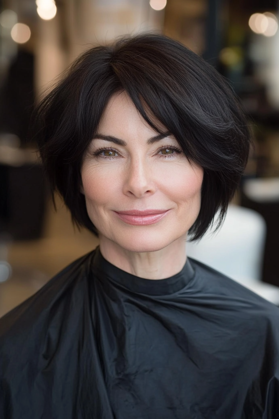 23. Soft Black Runded Cut (lustige kurze Haarschnitte für Frauen über 50) - lustige kurze Haarschnitte für Frauen über 50