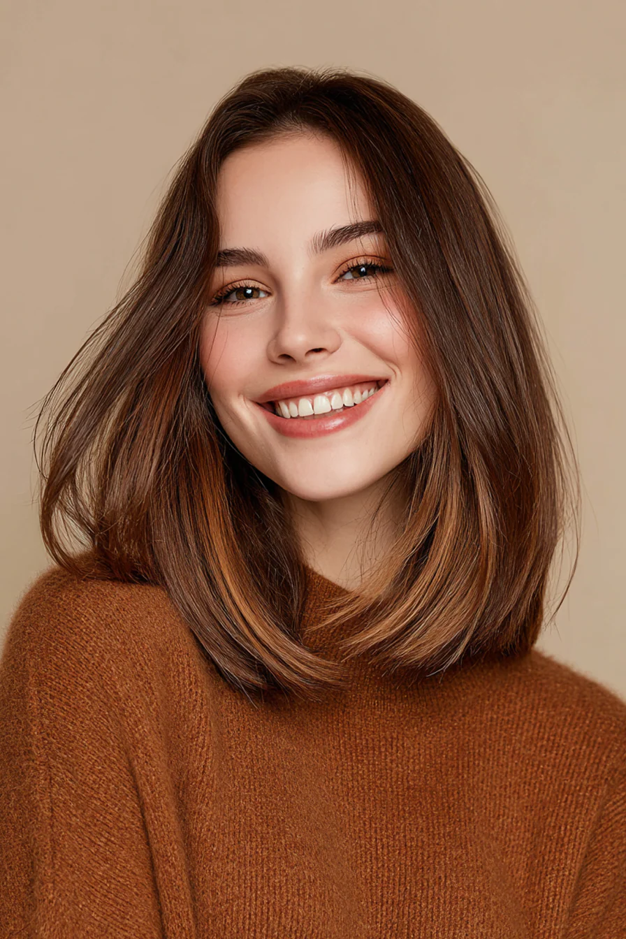 23. Weicher, stumpfer Schnitt mit Schokoladen-Toffee-Schmelze (Haarschnitte für dickes Haar) – Haarschnitte für dickes Haar