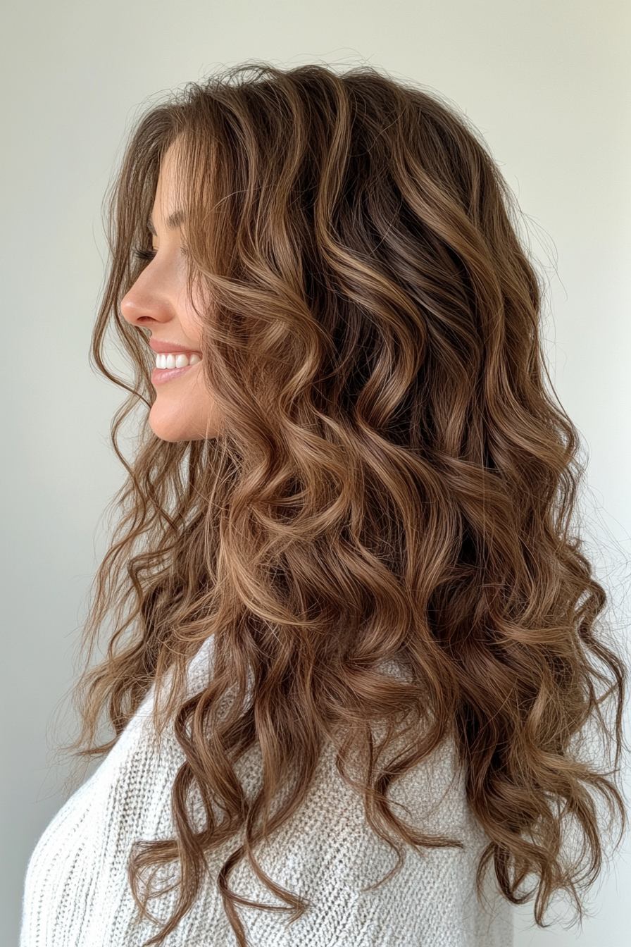 23. Weiche Mokka -Wellenschichten (lockige Frisuren für Frauen über 40) - lockige Frisuren für Frauen über 40