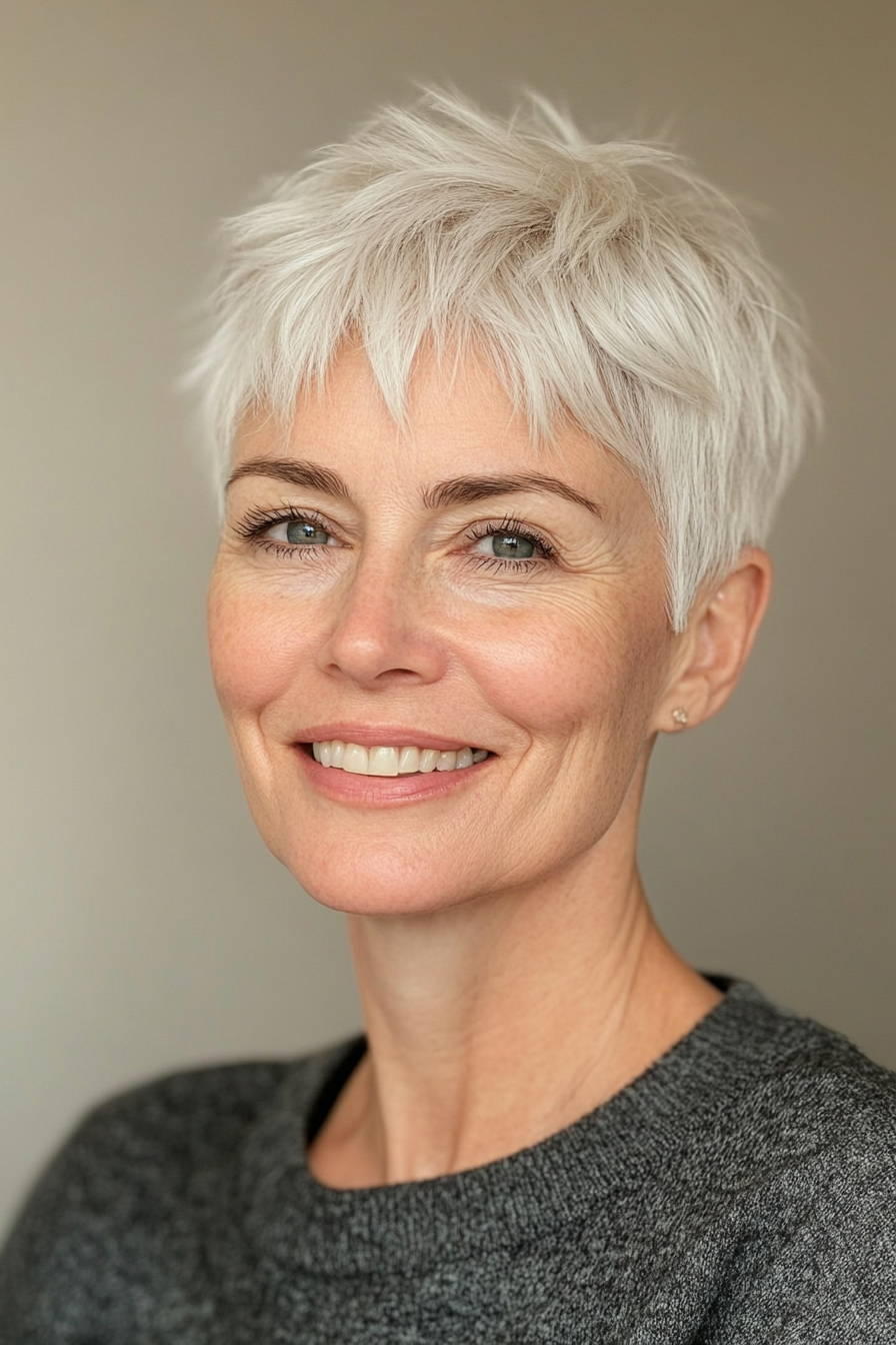 23. Soft weiße Unterschnur strukturierte Ernte (kurze Undercut -Frisuren für Frauen über 50) - kurze Unterschneidungsfrisuren für Frauen über 50