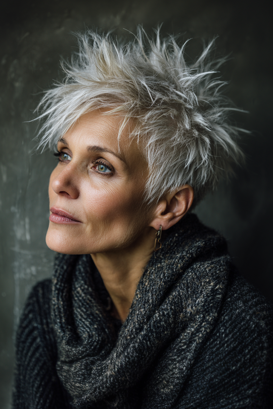 23. Spiky Pixie mit eisiger blonde (kantige Haarschnitte für Frauen über 50) - kantige Haarschnitte für Frauen über 50