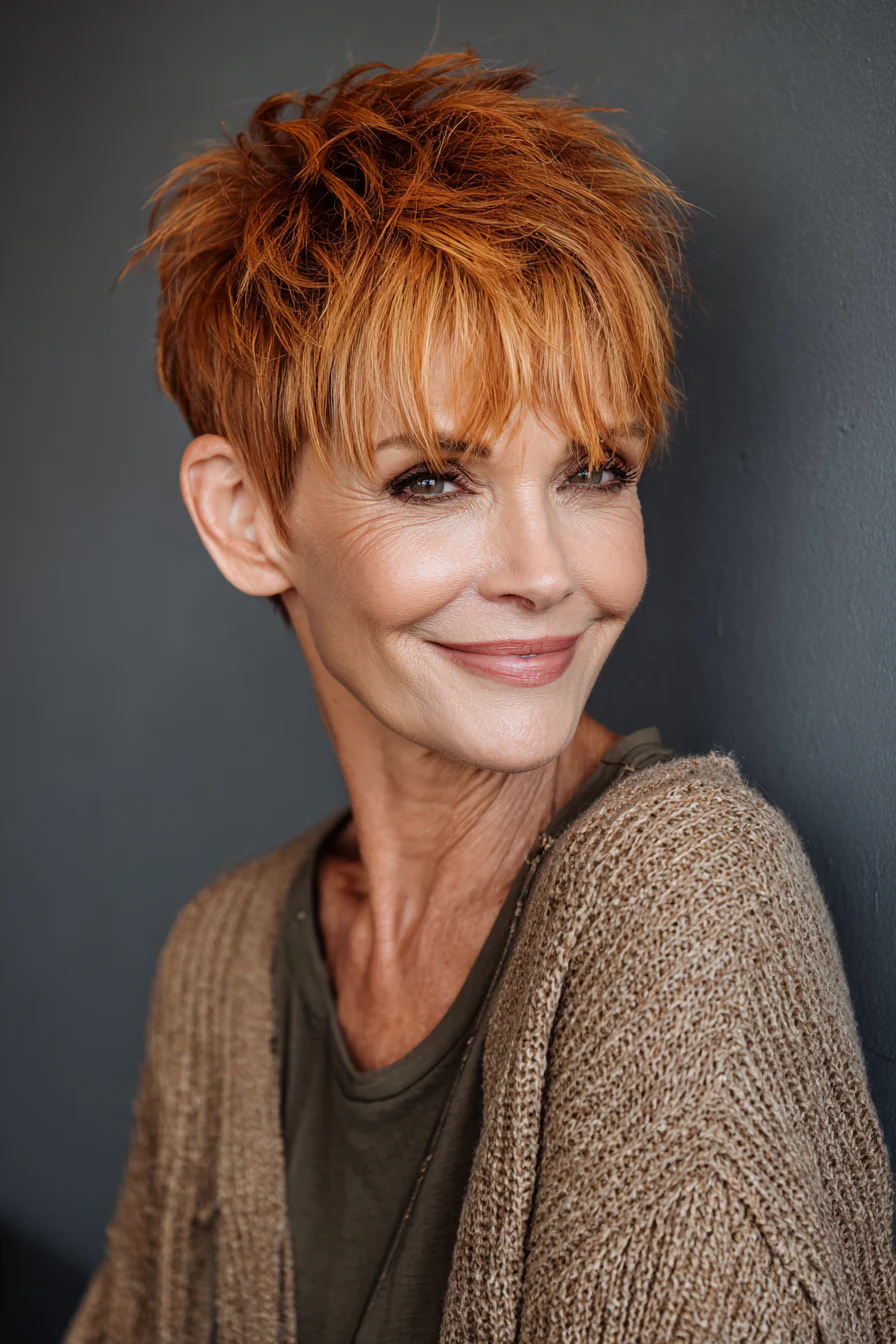 23. Straight Copper Layered Pixie (Haarschnitte für Frauen über 50 mit glattem Haar) – Haarschnitte für Frauen über 50 mit glattem Haar