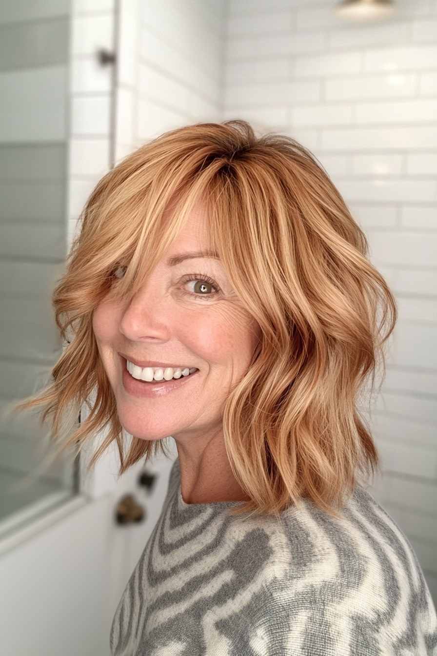 23. Erdbeerblonde Casual Shag (trendige Haarschnitte für Frauen über 40) - trendige Haarschnitte für Frauen über 40