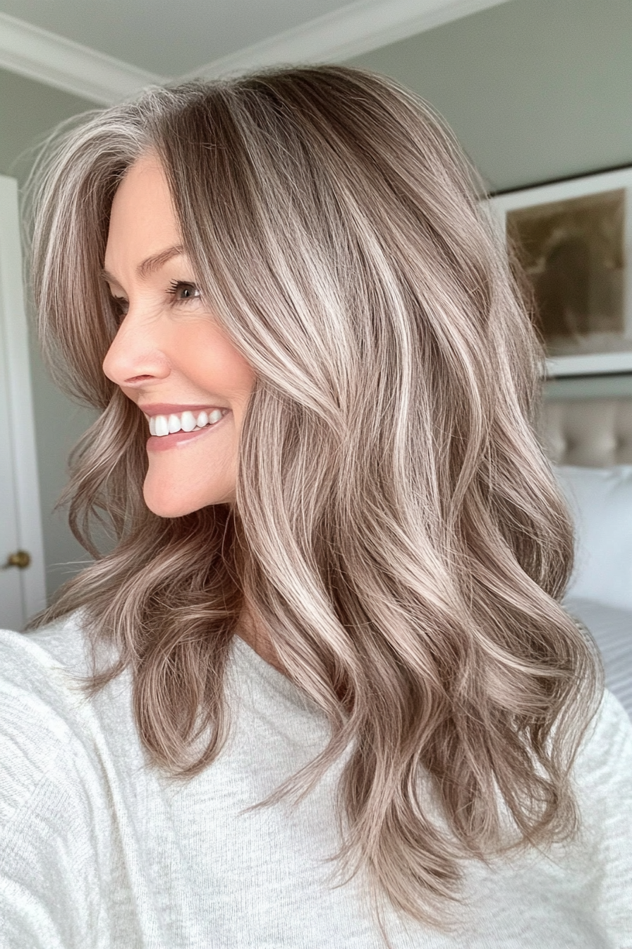 23. Subtile aschbrünette mittellange Wellen (Brünette Frisuren für Frauen über 50) – Brünette Frisuren für Frauen über 50