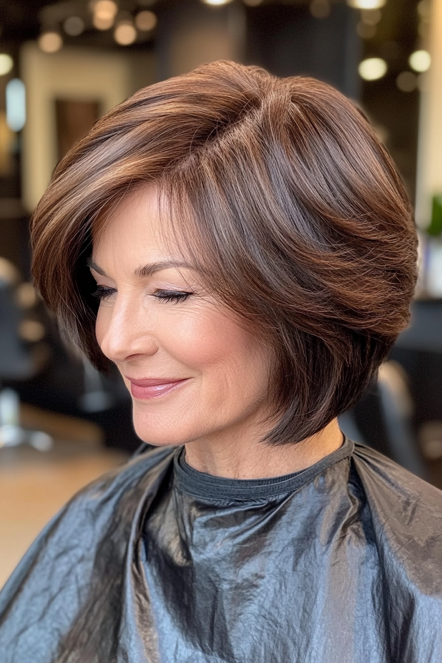 23. Subtile gestapelte Bob in reichhaltiger Mokka (Ausschnittslänge Haarschnitte für ältere Frauen) - Ausschnittslänge Haarschnitte für ältere Frauen