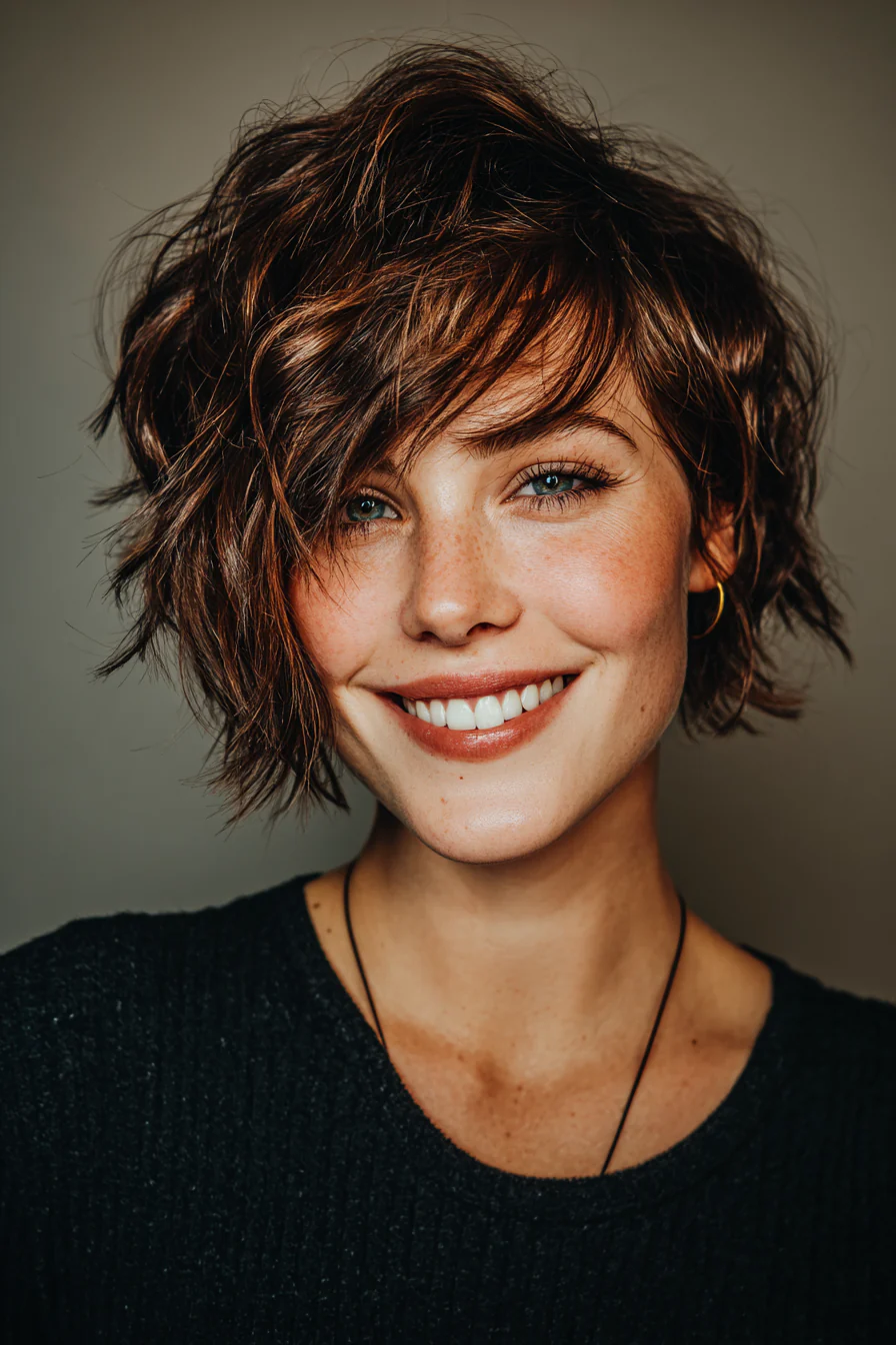 23. Sun-Kissed Brunette Pixie Shag (Kurze Pixie-Frisuren) – Kurze Pixie-Frisuren
