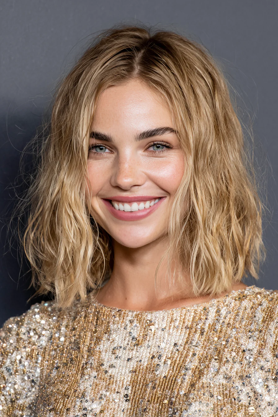23. Sunkissed Wavy Lob in Champagnerblond (Lange Bob-Frisuren) – Lange Bob-Frisuren