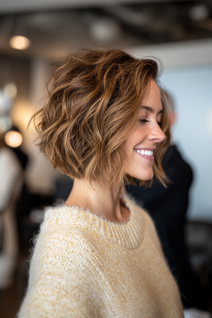 23. Strukturierte abgewinkelte Schnitt in Toffee Blonde (kinnlänge texturierte Haarschnitte) - Kinnlänge strukturierte Haarschnitte