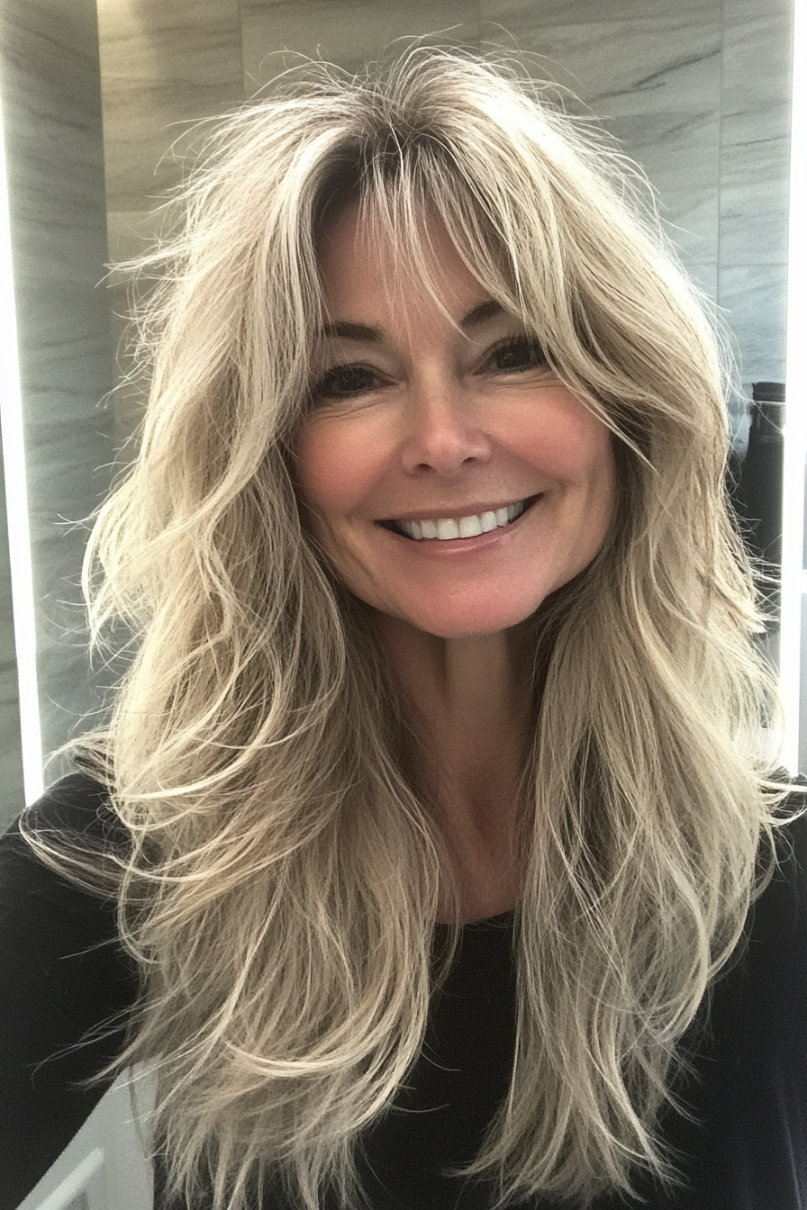 23. Strukturierter Shag mit dunkler Blondine (Frisurstrends für Frauen über 40 mit feinem Haar) - Frisurstrends für Frauen über 40 mit feinem Haar