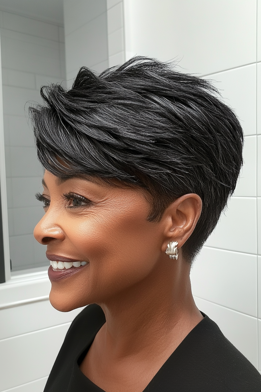 23. Strukturierter Top-Pixie in Mitternachtsschwarz (Pixie-Haarschnitte für schwarze Frauen über 60) – Pixie-Haarschnitte für schwarze Frauen über 60