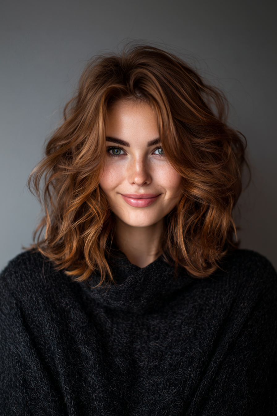 23. Wellenmedium geschnitten mit Gesichtsfrüchten im weichen Auburn (mittelgroße Haarschnitte für feines Haar) - mittelgroße Haarschnitte für feines Haar