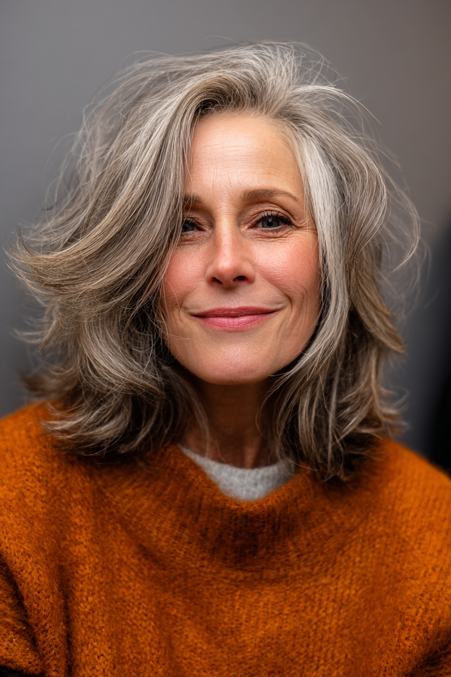 23. Feine Schichten mit natürlicher Graumischung (Unordentliche Frisuren für Frauen über 50) – Unordentliche Frisuren für Frauen über 50