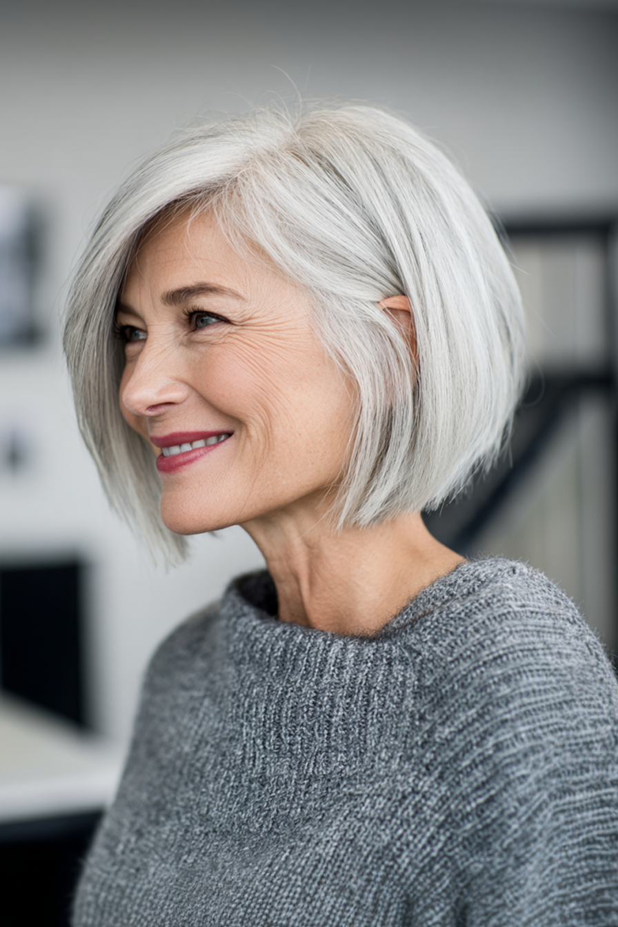 24. Abgleer Bob mit silberweißem Ombre (kurze Haarschnitte für ältere Frauen mit weißem Haar) - kurze Haarschnitte für ältere Frauen mit weißem Haar