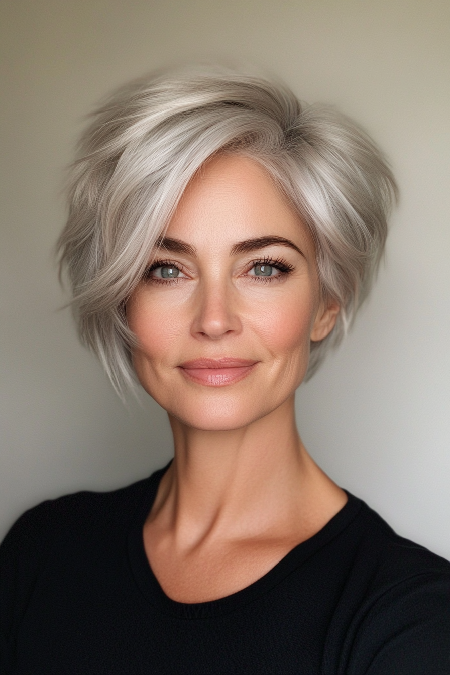 24. Ascheblonde -Silver -Kumpelpixie (Pixie -Haarschnitte für Frauen über 50 mit silbernen Haaren) - Pixie -Haarschnitte für Frauen über 50 mit silbernen Haaren