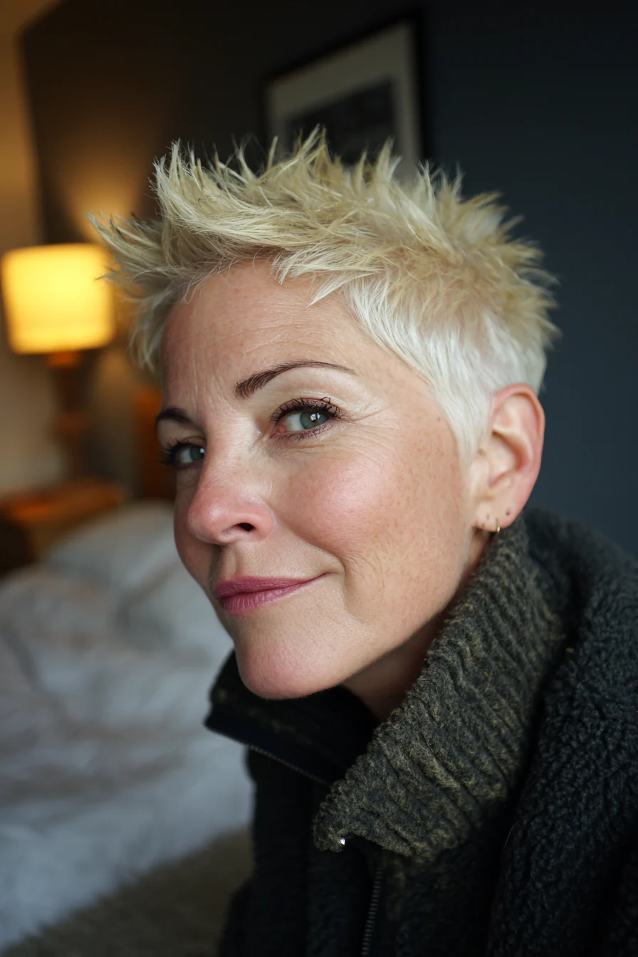 24. Butterblonder Kurzkantenschnitt (Stachelige Haarschnitte für Frauen über 50) – Stachelige Haarschnitte für Frauen über 50