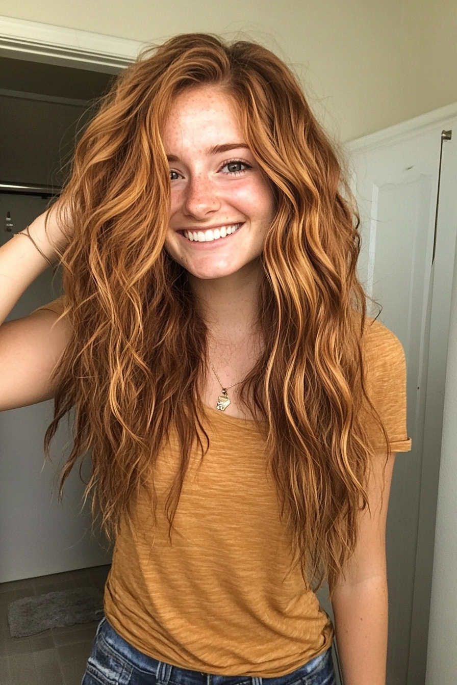 24. Kaskadierwellen in weichem goldenen Braun (Boho -Haarschnitte) - Boho -Haarschnitte