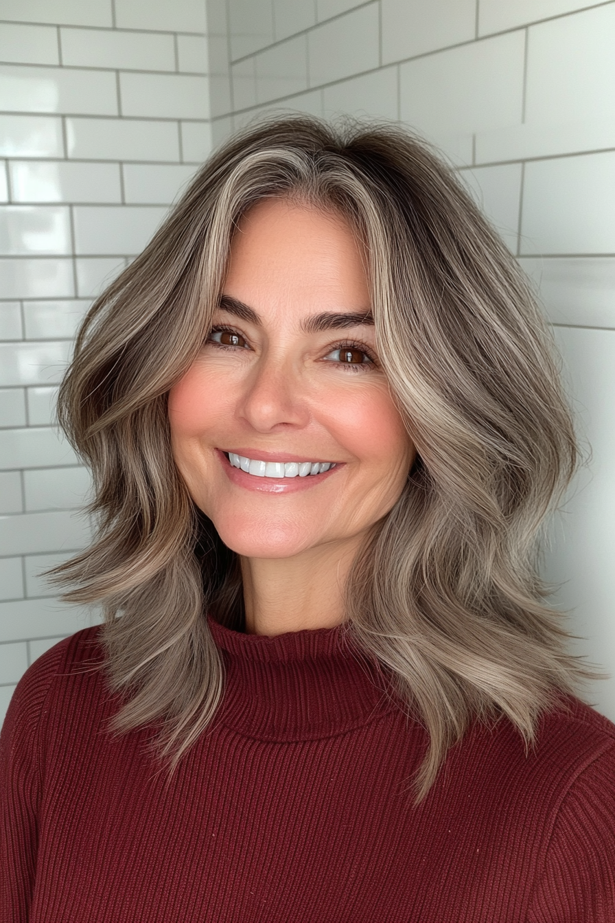 24. Klassische schulterlange geschnitten mit aschebraunen Untertönen (Trendfrisuren für Frauen über 50) - Trendfrisuren für Frauen über 50