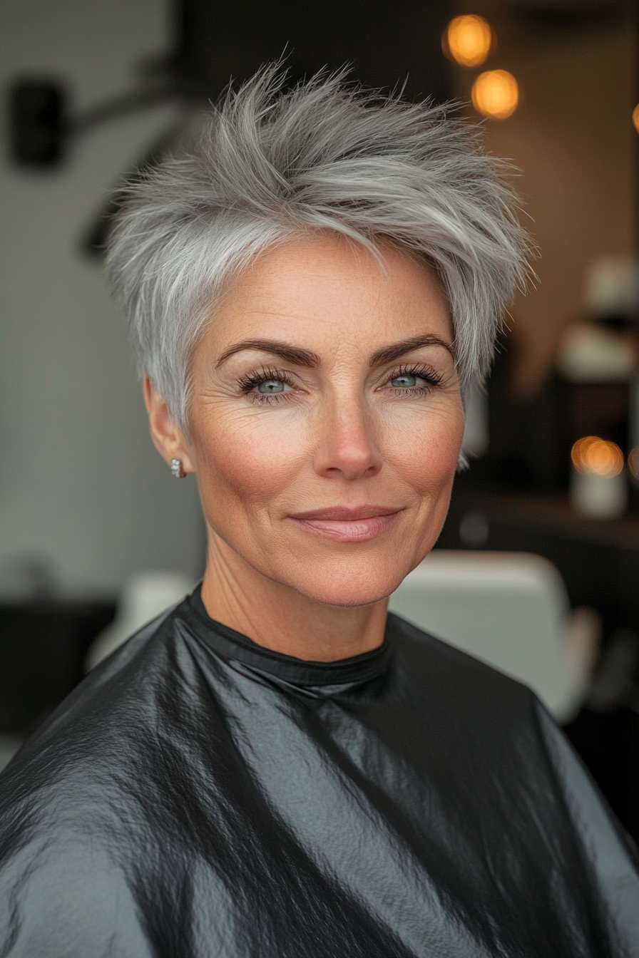 24. Cropped Silver Fox Pixie (kurze, stachelige Frisuren für ältere Frauen) - kurze, stachelige Frisuren für ältere Frauen