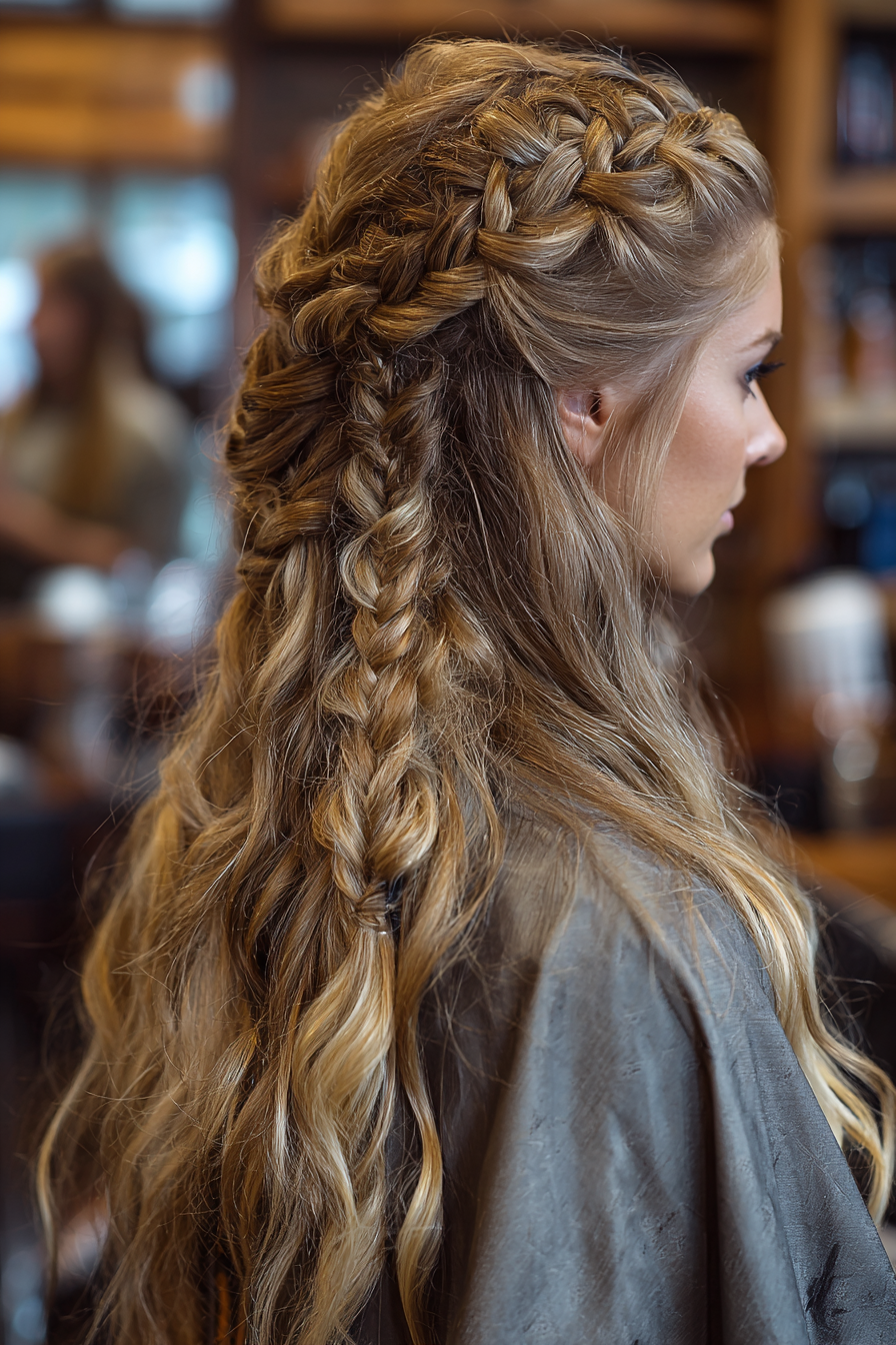 24. Schmutzige blonde kaskadierende Zopfschichten (Wikinger-Frisuren für Frauen) – Wikinger-Frisuren für Frauen