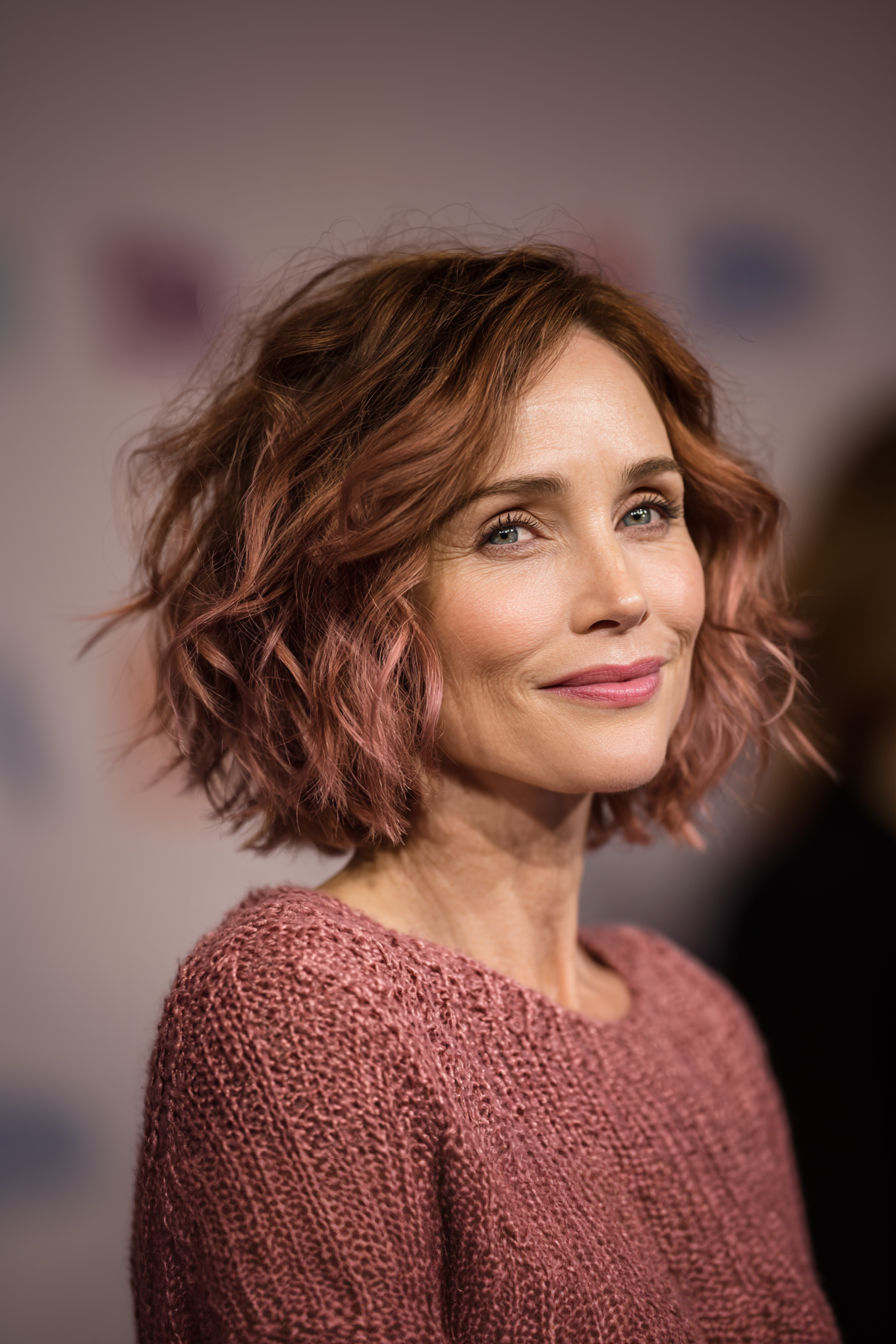 24. Dusty Rose Layered Bob (Frisuren für ältere Frauen mit welligem Haar) - Frisuren für ältere Frauen mit welligem Haar