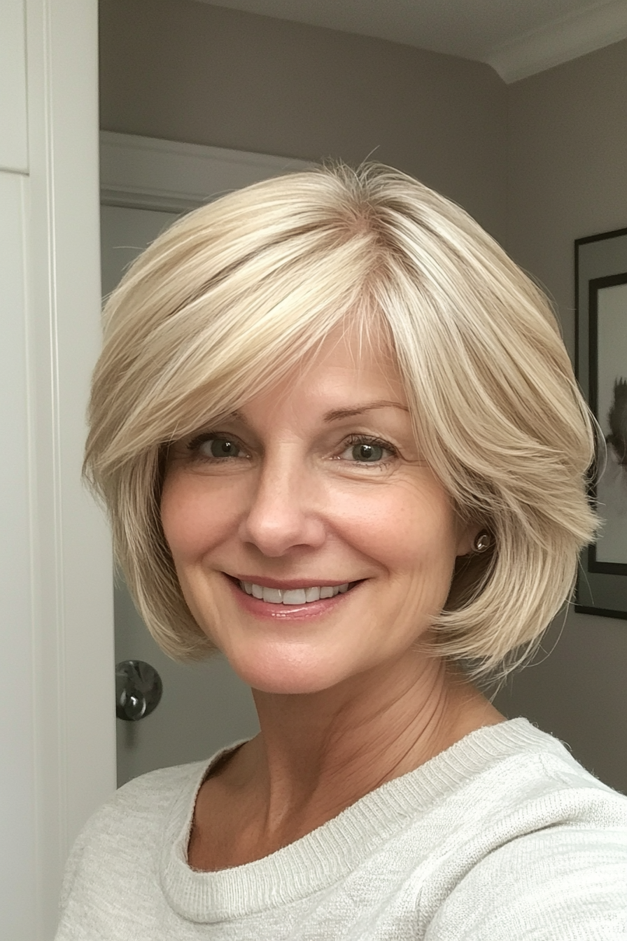 24. Ohrenlänge Ernte in Champagnerblond (kurze freche Haarschnitte für ältere Frauen) - kurze freche Haarschnitte für ältere Frauen