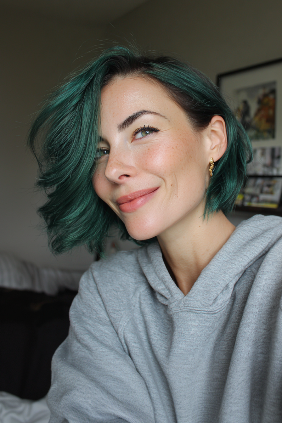 24. Nervös Bob mit Emerald Green Underdye (kantige Frisuren für Frauen über 40) - nervöse Frisuren für Frauen über 40