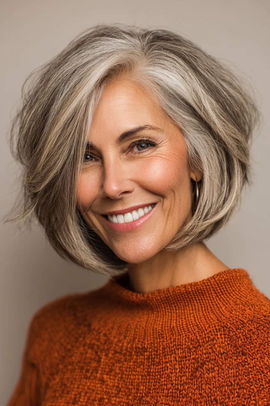 24. Gefiederter A-Linien-Bob in neutralem Mittelbraun (Bob-Frisuren für ältere Frauen) – Bob-Frisuren für ältere Frauen