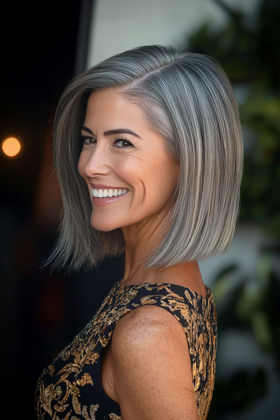 24. Goldengrau, sich verjüngter Unterkut -Lob (Unterschneidungsfrisuren für Frauen über 50) - Undercut Frisuren für Frauen über 50