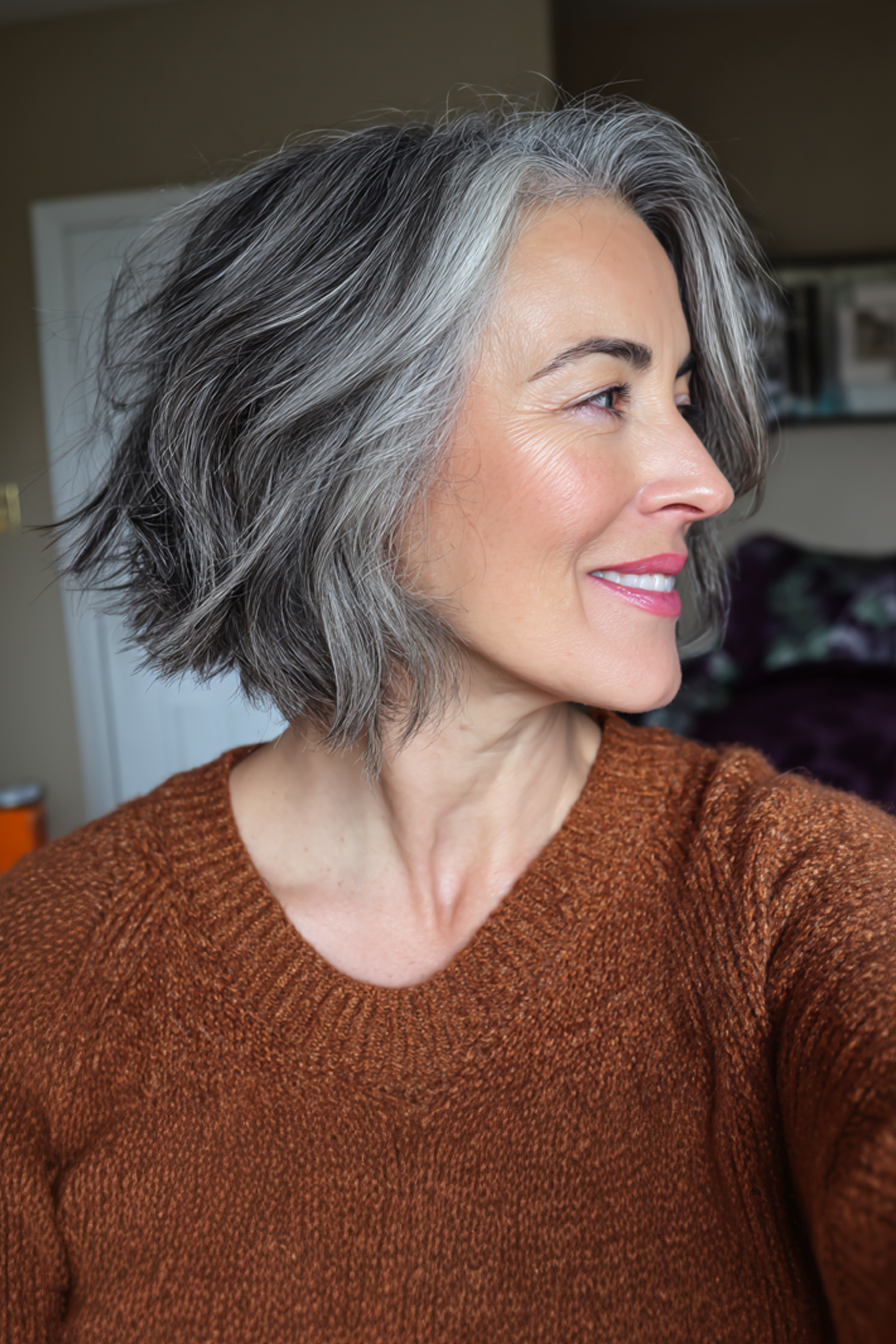 24. Gunmetal Grey Coppy Bob (graue Frisuren für Frauen über 40) - graue Frisuren für Frauen über 40