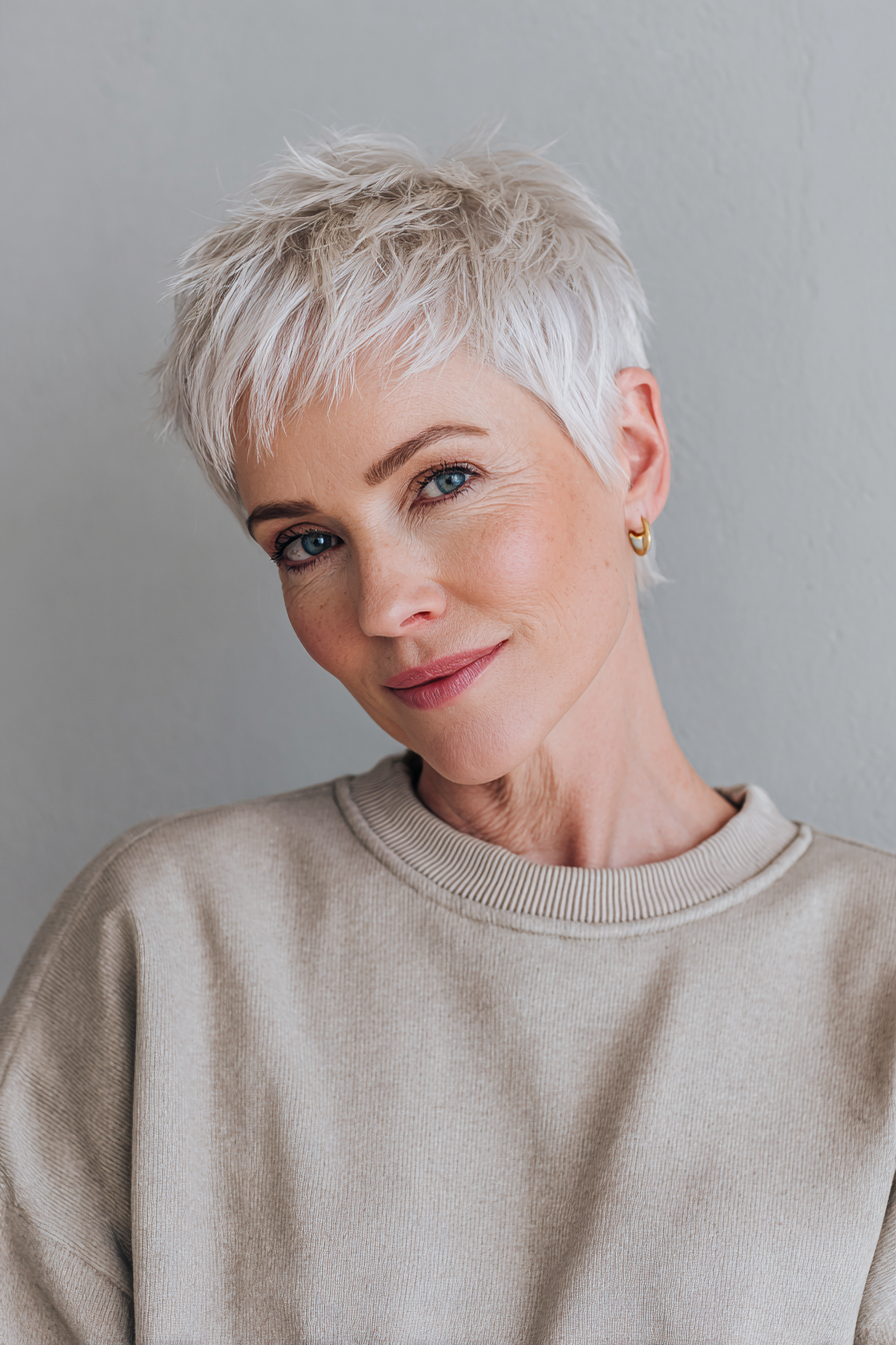 24. Layered White Blonde Pixie (kurze Pixie -Frisuren für ältere Frauen) - kurze Pixie -Frisuren für ältere Frauen