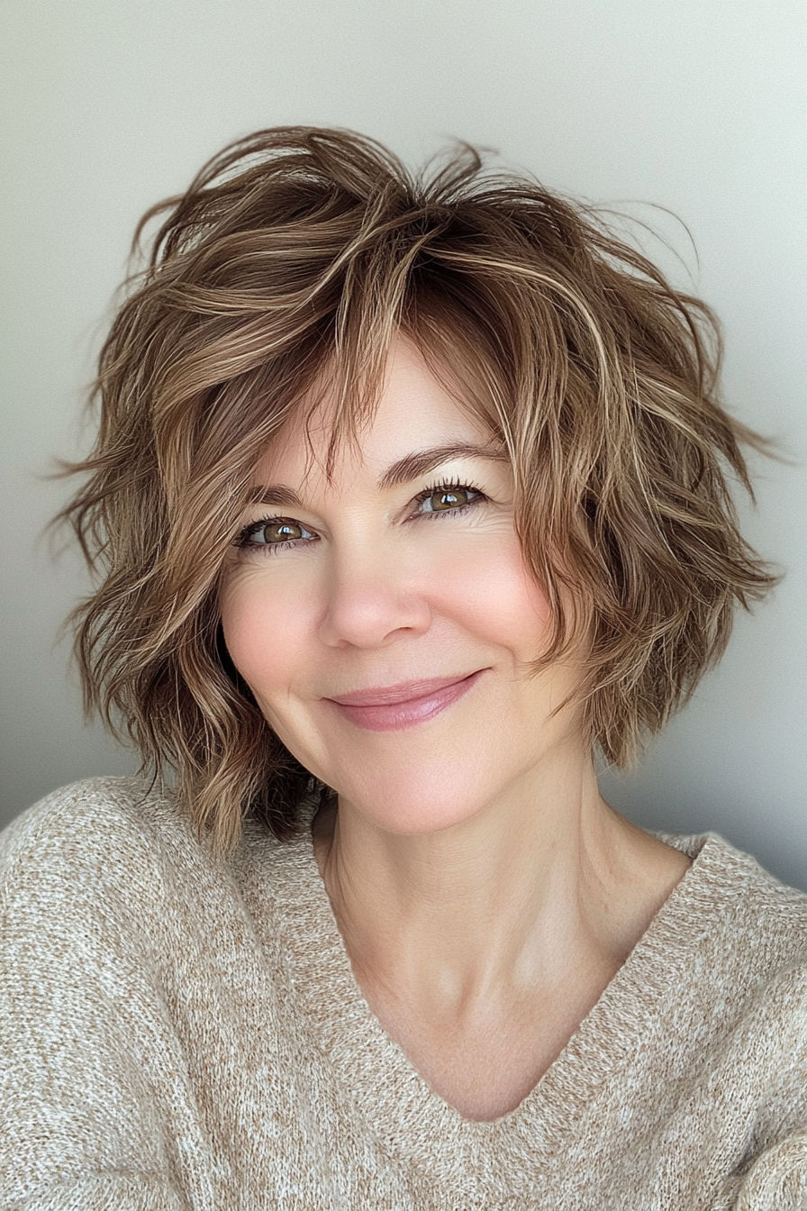 24. Hellbraun Short Wavy Shag (Shaggy Layered Frisuren für Frauen über 50) - Shaggy Layered Frisuren für Frauen über 50
