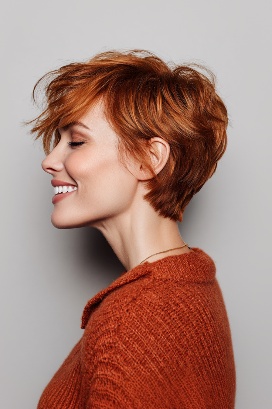 24. Maple Red Modern Pixie (Pixie -Frisuren für Frauen über 40) - Pixie -Frisuren für Frauen über 40