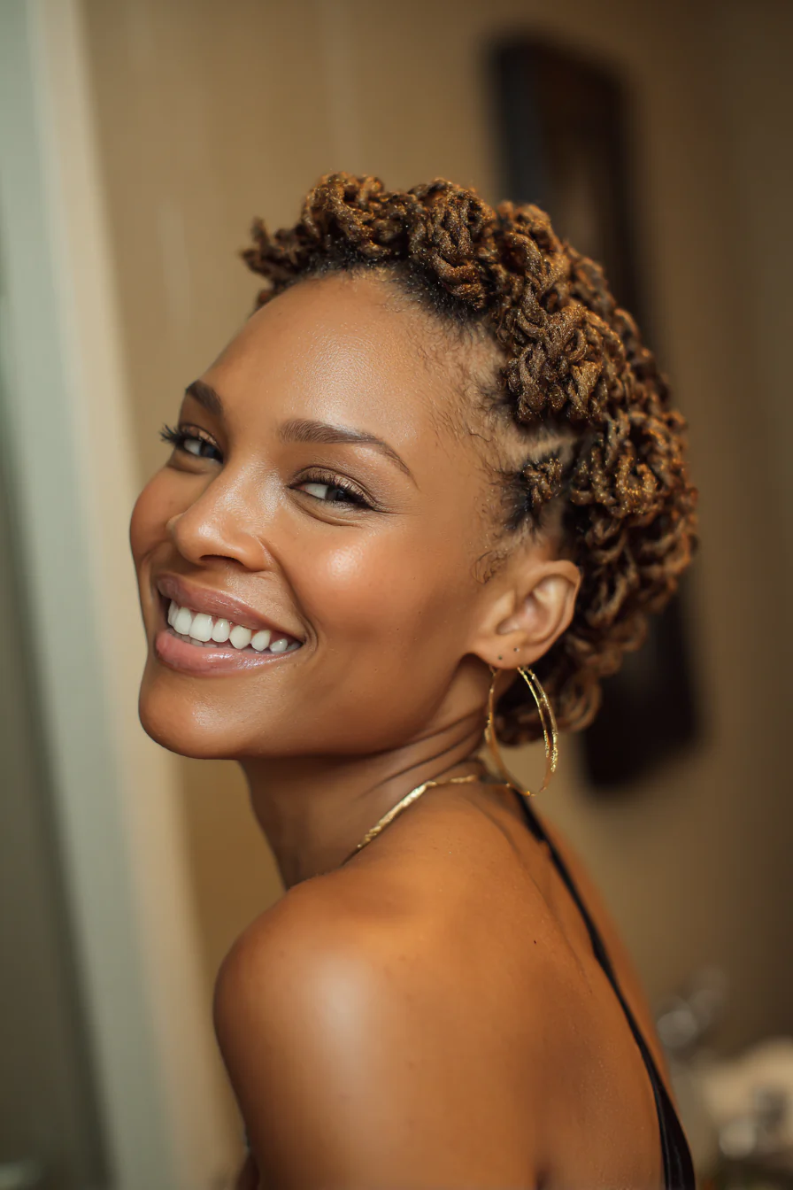 24. Mini Twist Crown in Goldbraun (Kurzhaarfrisuren für schwarze Frauen) – Kurzhaarfrisuren für schwarze Frauen