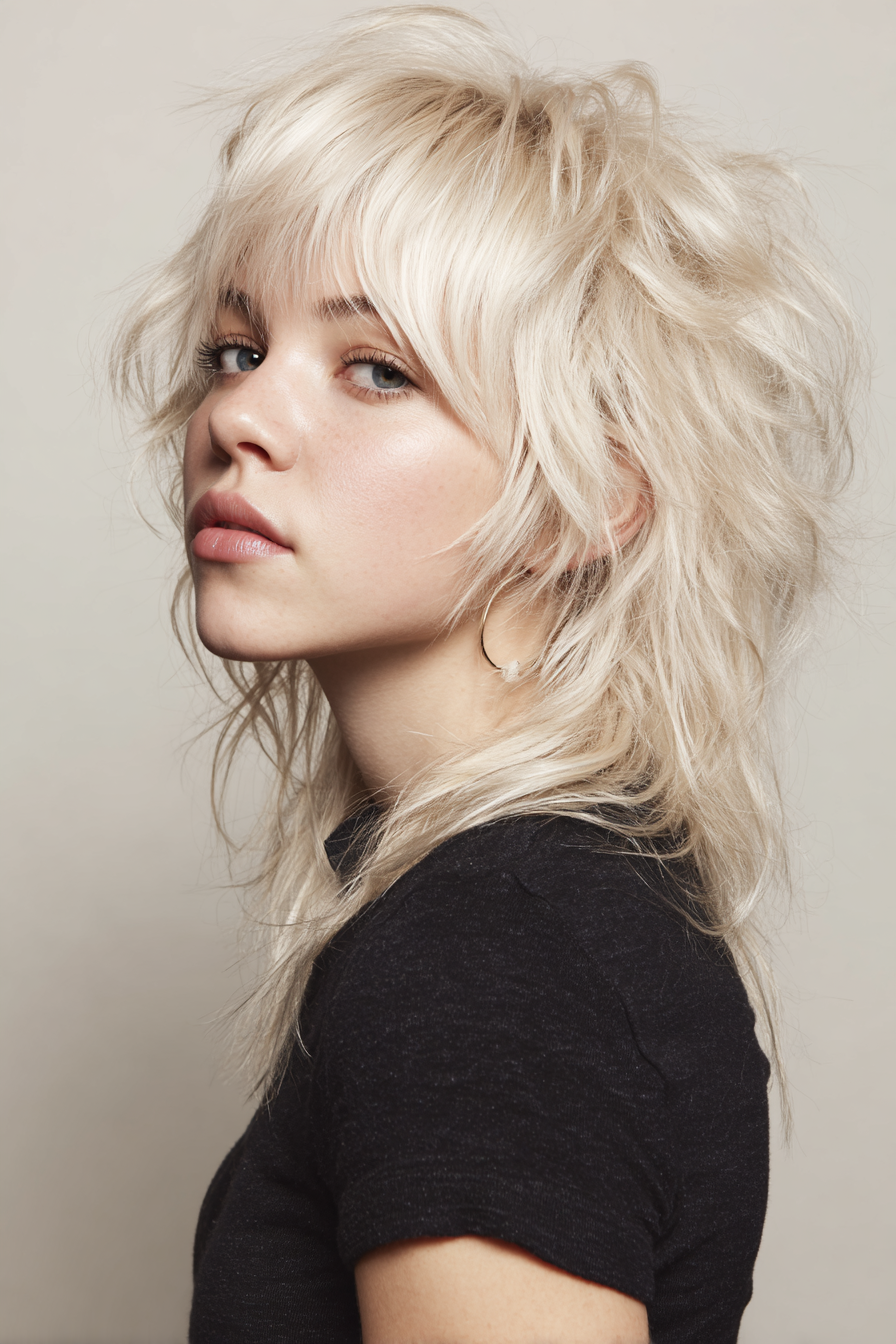 24. Blassblonde Rocker-Vokuhila (Chaotische blonde Frisuren) – Unordentliche blonde Frisuren