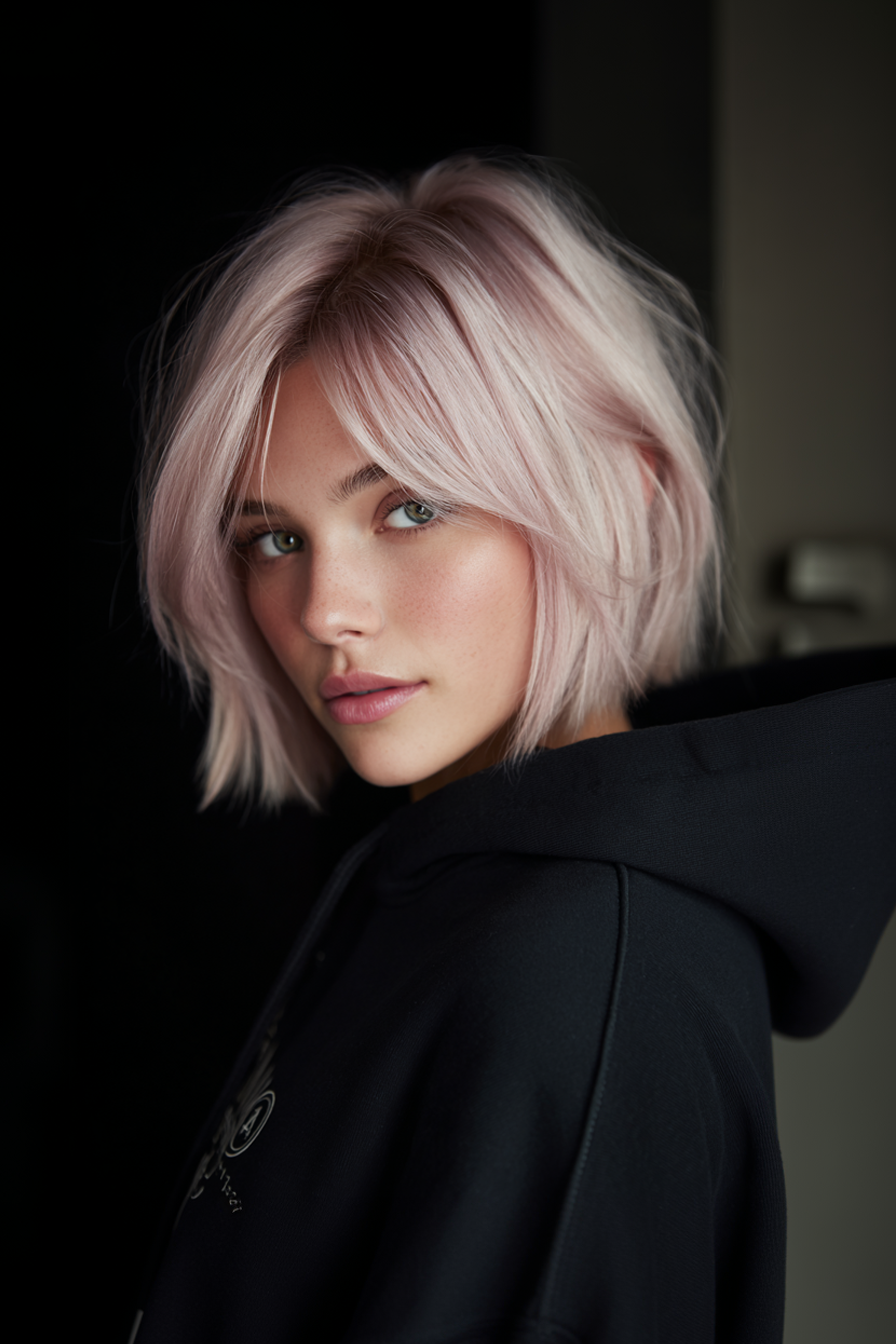 24. Rasierende Bob in Perlenrose (strukturierte Haarschnitte der Kinnlänge) - Kinnlänge strukturierte Haarschnitte