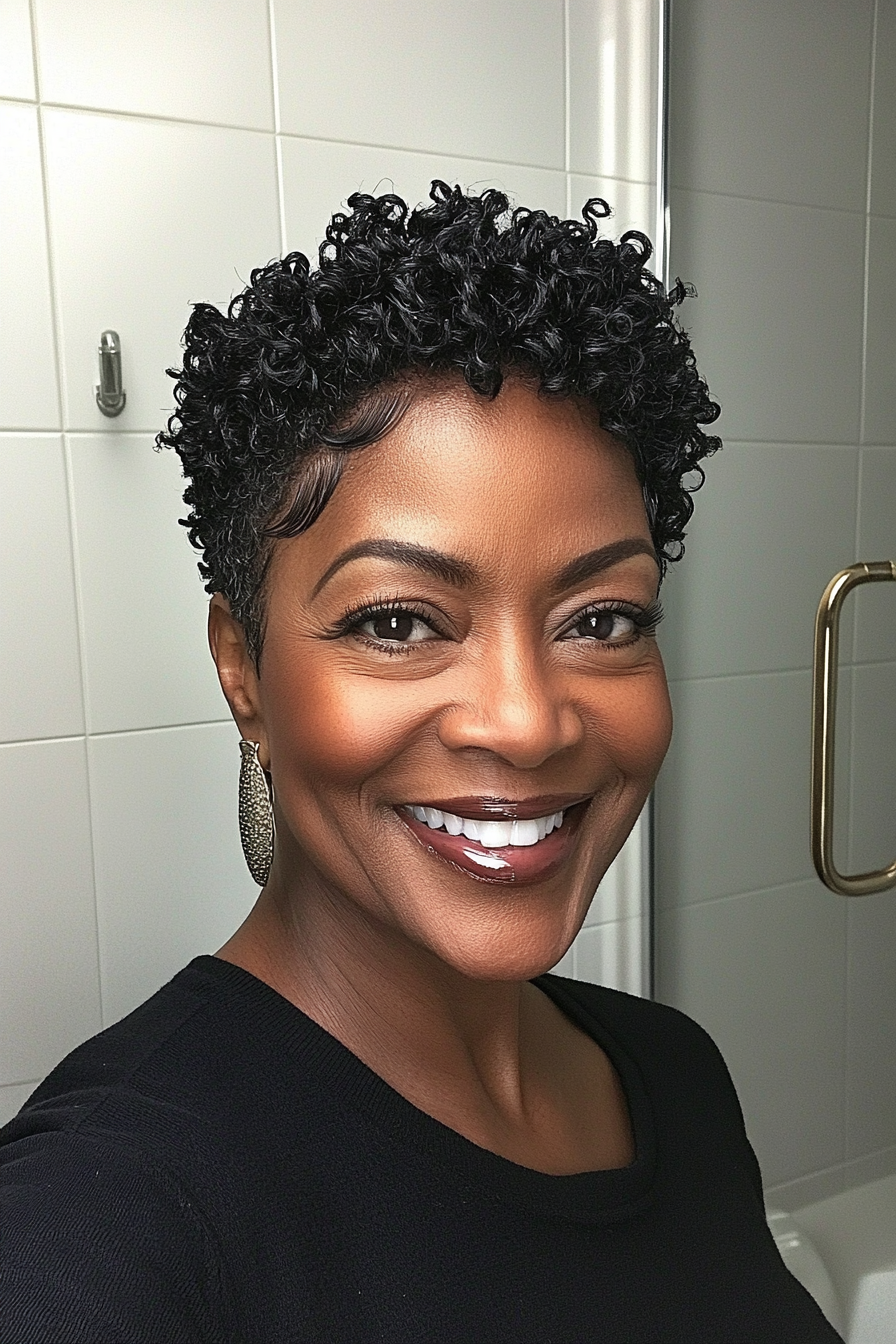 24. Reiche schwarze strukturierte Ernte mit sich verjüngten Seiten (kurze Frisuren für schwarze Frauen über 60) - kurze Frisuren für schwarze Frauen über 60