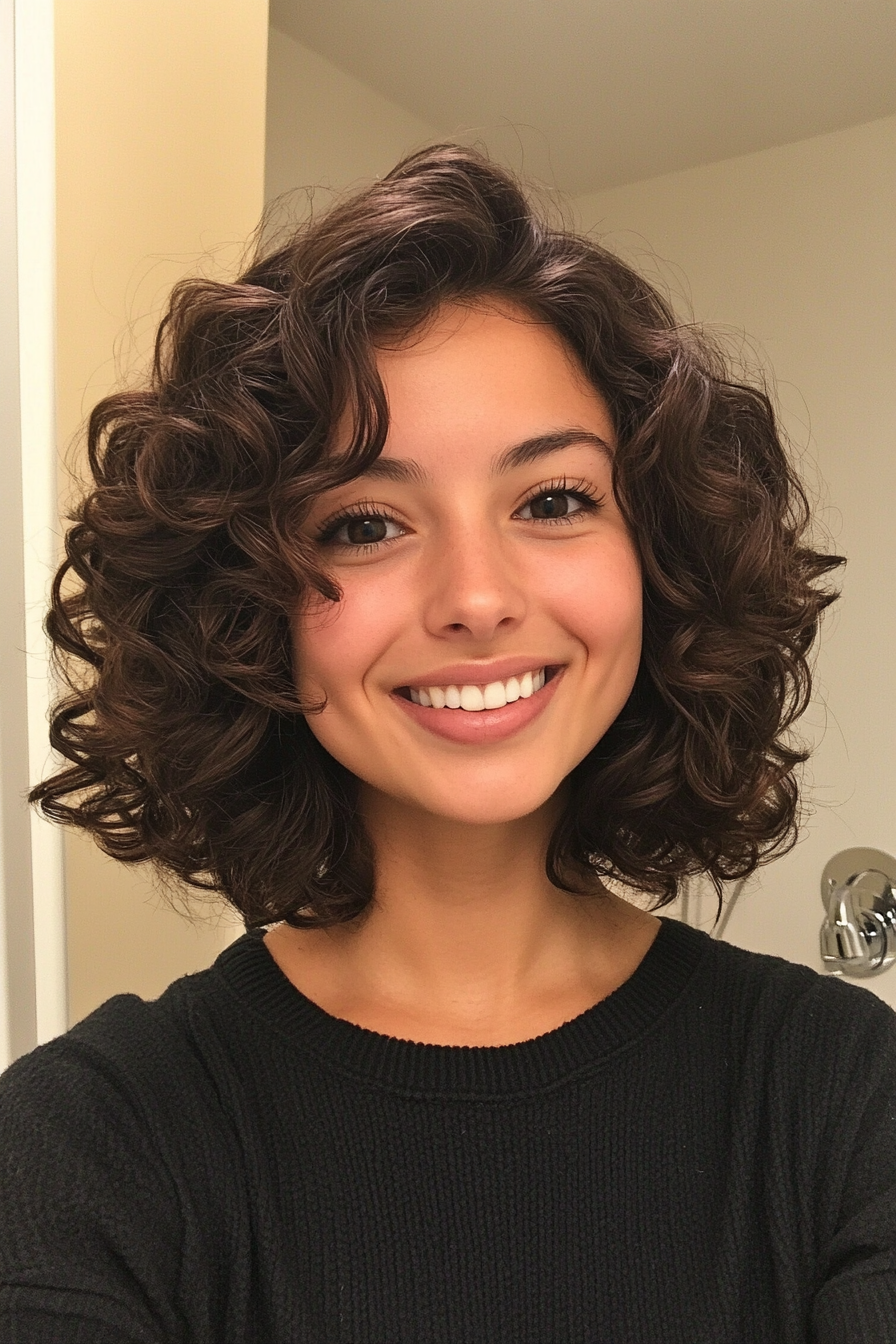 24. Reiche brünette volumisierte Schnitt (lockige Frisuren für Frauen über 40) - lockige Frisuren für Frauen über 40