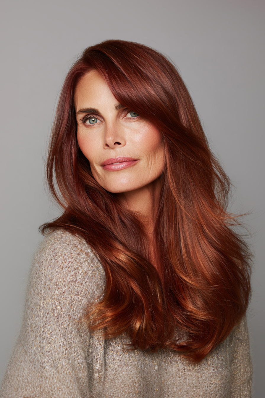 24. Rosenholz glänzen langen Schichten (längere Haarschnitte für ältere Frauen) - längere Haarschnitte für ältere Frauen